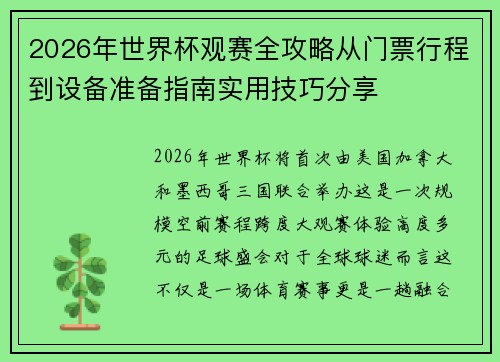 2026年世界杯观赛全攻略从门票行程到设备准备指南实用技巧分享
