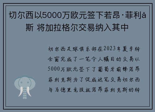 切尔西以5000万欧元签下若昂·菲利克斯 将加拉格尔交易纳入其中